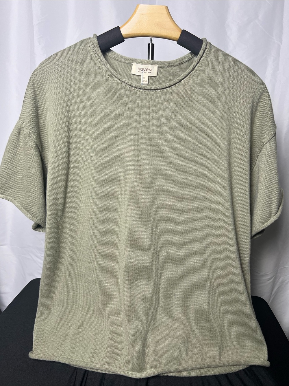 Haven Well Within Organic 100% Cotton Knit Sweater Top Veltiver Green Size XL